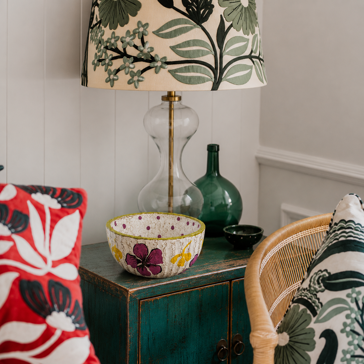 Hand Painted Paper Mache Floral Bowl
