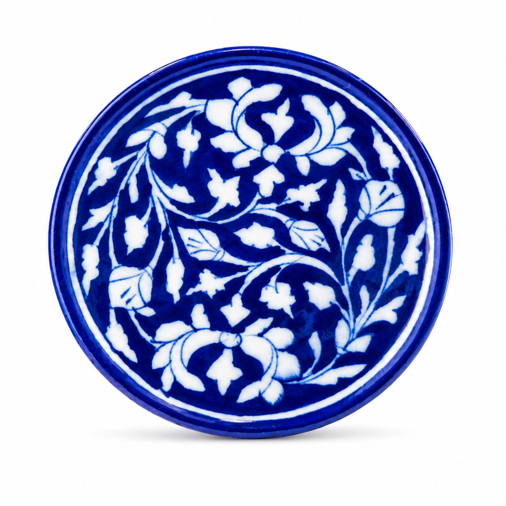Blue Pottery Indigo Accent Dish – Floral Vine