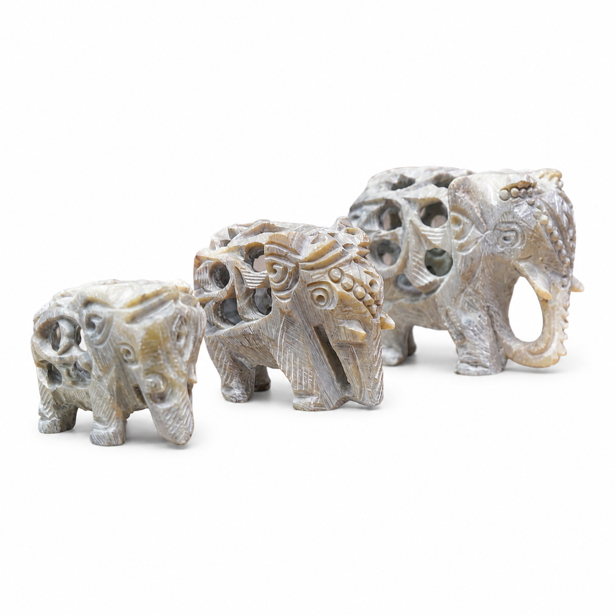 Soapstone Elephant & Calf (Trunk Down) – Open Carving